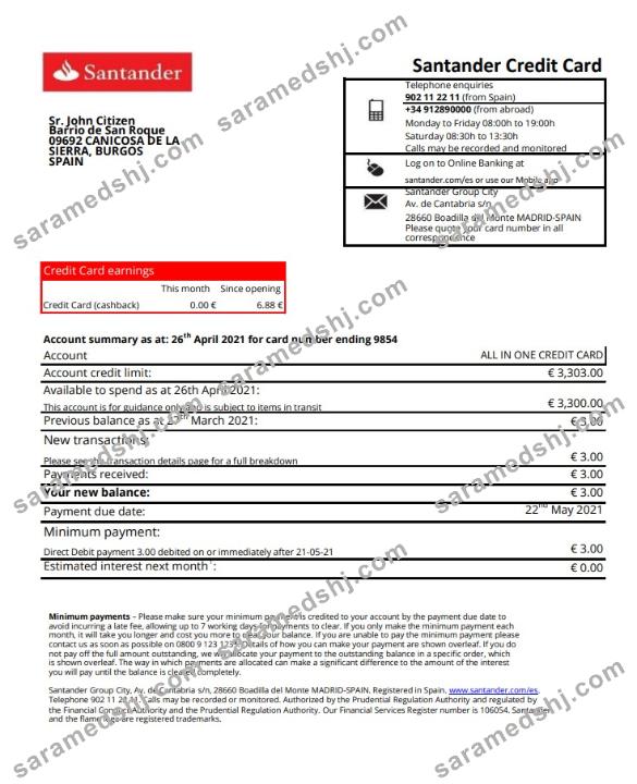 Spain Santander 1 page excel pdf